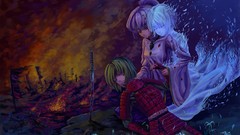 Flowers clouds dead weapons Katana blood tears dress samurai 