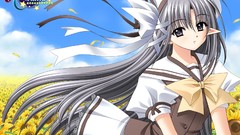 Flowers clouds Ribbons gray eyes anime girls school uniforms 