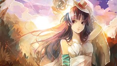 Flowers clouds roses dress hats sunlight long hair anime girls 