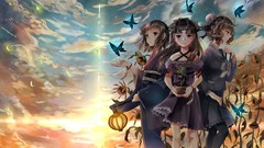 Flowers clouds Sunflowers Butterflies dress lanterns bracelets 