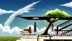 Flowers clouds woman artwork summer dress scenic train stations 