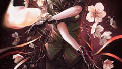 Flowers dark weapons Katana ghosts white hair gloves Swords 