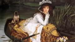 Flowers Dogs Boats paintings fans white dress framework classic 