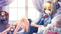 Flowers dolls dress Chibi bows anime girls blue eyes touhou 