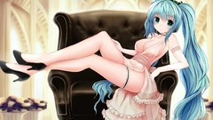 Flowers dress blush long hair anime girls green eyes hatsune 