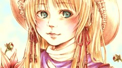 Flowers dress hats goddess faces drawings blondes blush long 