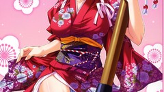 Flowers dress pink background socks red dress kimono blush 