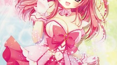 Flowers dress pink hair anime girls parasol cleavage panties 