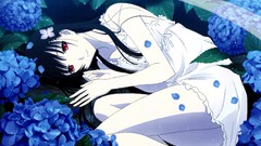 Flowers dress red eyes long hair anime girls sanka rea sankarea