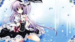 Flowers dress Umbrellas blue rose long hair anime girls purple 