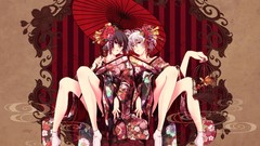 Flowers dress Umbrellas socks white hair sitting Birdcage anime 