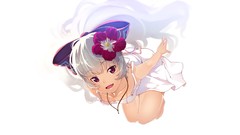 Flowers dress white hair red eyes long hair white dress bangs 