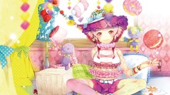 Flowers food dolls Anime dress donuts pink hair pink eyes anime 