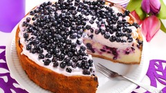 Flowers food tulips blueberries cream cake Sweets dessert 