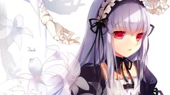 Flowers Gothic Anime red eyes anime girls rozen maiden gray 