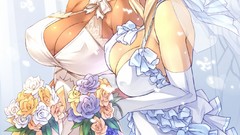 Flowers happy blondes anime girls blue eyes brides hair 