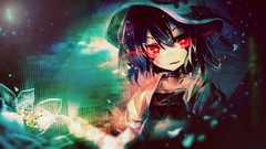 Flowers hats red eyes anime girls short hair flower petals 
