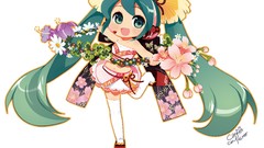 Flowers headphones white background Chibi wreath stockings 