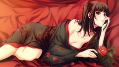 Flowers kimono anime girls black hair sugina miki innocent grey 