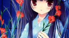 Flowers kimono blue hair