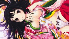 Flowers kimono long hair anime girls brown eyes black hair 