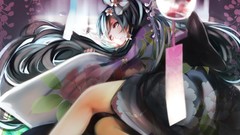 Flowers kimono long hair pink eyes hatsune miku vocaloid 