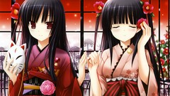 Flowers kimono masks long hair anime girls ikegami akane scans