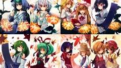 Flowers leaves autumn deer hats horns goddess white hair red 