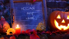 Flowers leaves board Halloween message Samhain