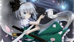 Flowers leaves moon weapons dress ghosts Swords flames anime 