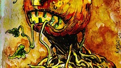 Flowers leaves paintings Halloween pumpkins creepy artwork 