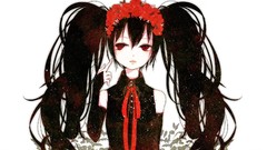 Flowers leaves roses close-up red eyes Ribbons faces long hair 