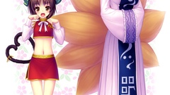 Flowers leaves text dress Japanese white background hats 