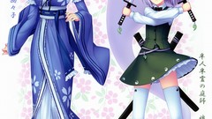 Flowers leaves text weapons Katana dress Japanese hats socks 