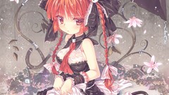 Flowers leaves Umbrellas red eyes touhou cat ears kaenbyou rin 