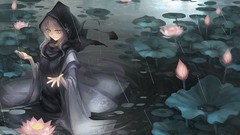 Flowers leaves water rain Plants dress hoodies long hair gray 