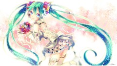 Flowers lights Shoes Anime dress collar blush blue hair smiling 