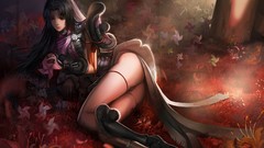 Flowers Lilies ass samurai armor legs sunlight long hair boots 