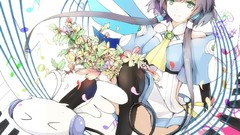 Flowers long hair anime girls vocaloid gray hair luo tianyi