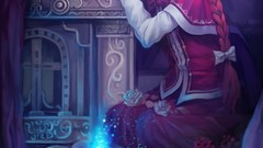 Flowers magic goblet Books roses dress red eyes sitting red 