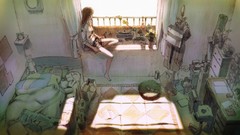Flowers mess interior barefoot anime girls artwork