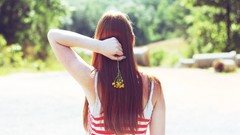 Flowers Moods woman back long hair brunettes girls in nature