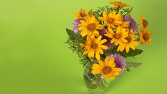 Flowers nature green background vases