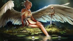 Flowers nature woman lights wings Swords blondes angels white 