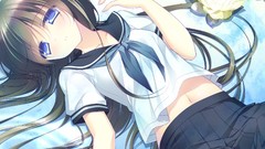 Flowers navel long hair anime girls blue eyes brunettes school 