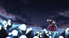 Flowers night clouds dolls wings dress flying Ribbons fields 