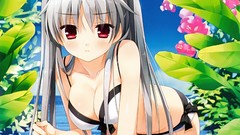 Flowers ocean Plants Anime Cube red eyes Beaches long hair 