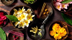 Flowers plates dishes Marigold chopsticks plumeria