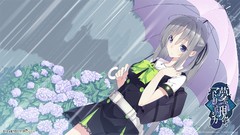 Flowers rain Umbrellas Ribbons long hair anime girls school 