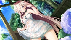 Flowers rain wet outdoors blush long hair armpits blue eyes 